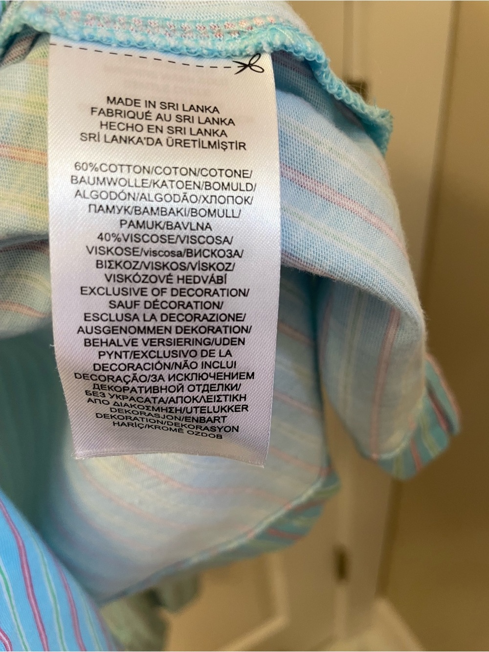 Lauren by Ralph Lauren Aqua with Pink, White and Lime Green Striped Pajamas - Picture 14 of 14